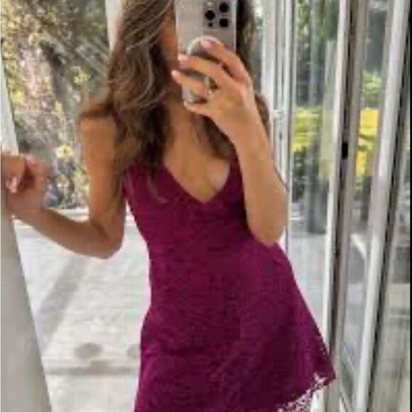 ZARA Fuchsia Short Lace Pinafore Dress NWT SIze M - Picture 3 of 5